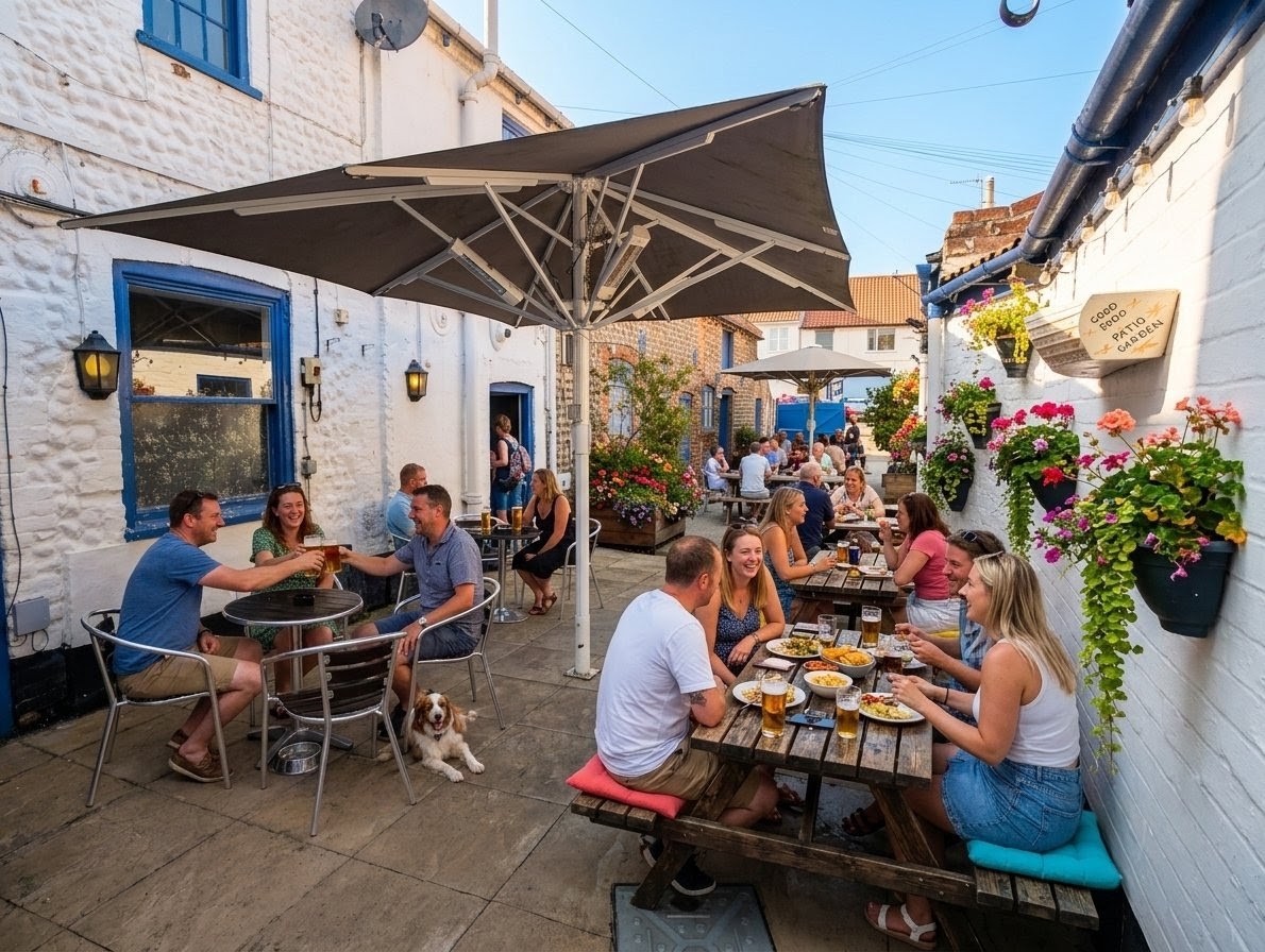 Sunny Outdoor Beer Garden at The White Horse Inn